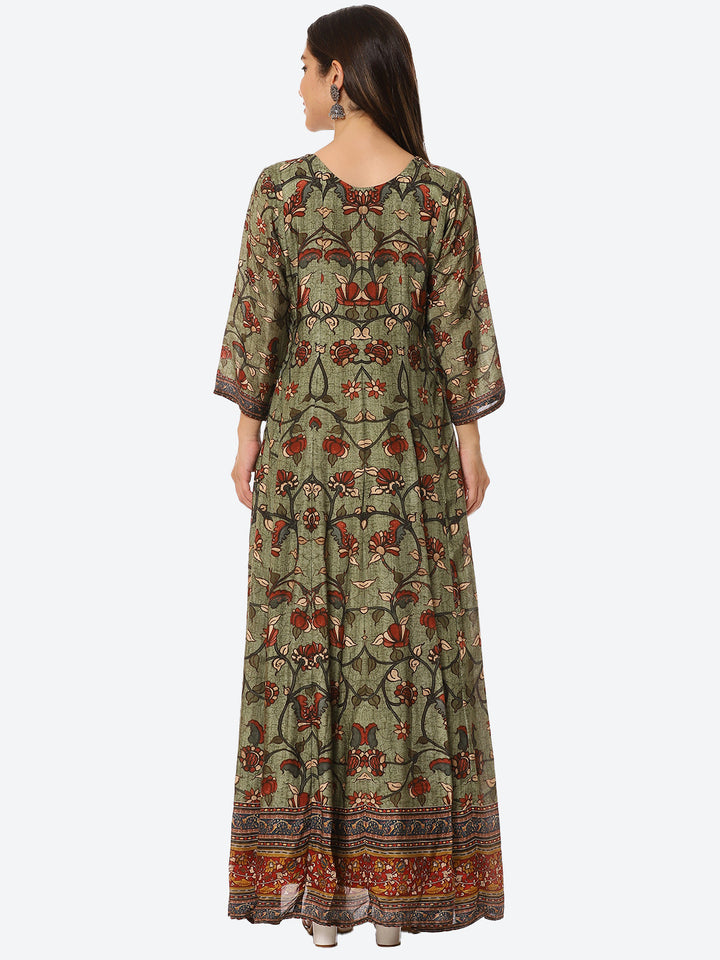 Mirror Neck Embroidered Printed Muslin Anarkali Kurta