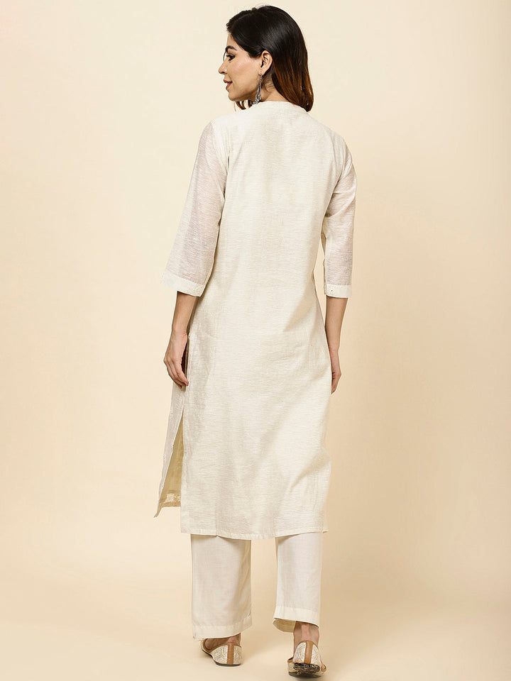 Thread Embroidered Cotton Kurta With Pants