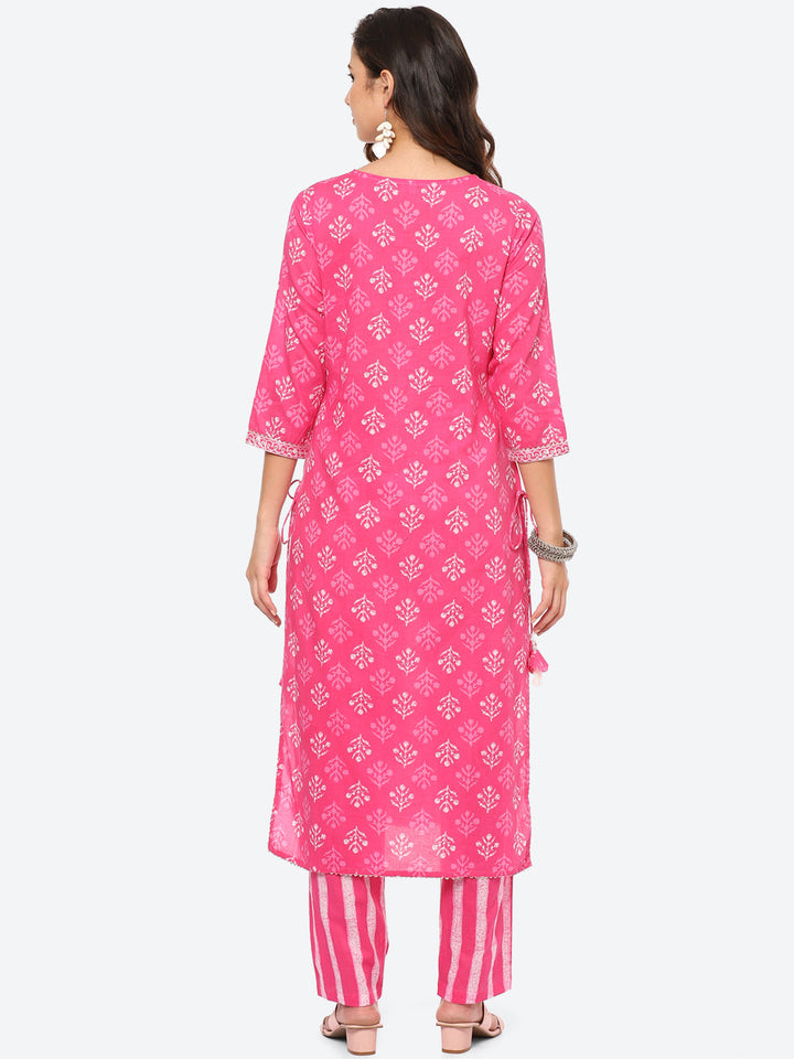 Sequin Work Printed Cotton Kurta With Pant