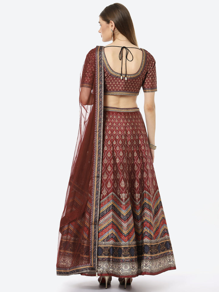 Floral Digital Printed Tussar Silk Choli With Lehenga &amp; Net Dupatta