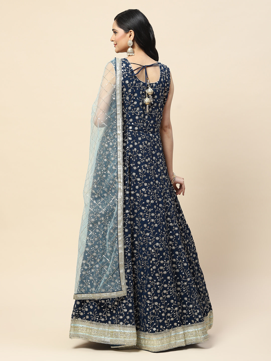 Sequin Embroidered Georgette Anarkali Kurta With Dupatta