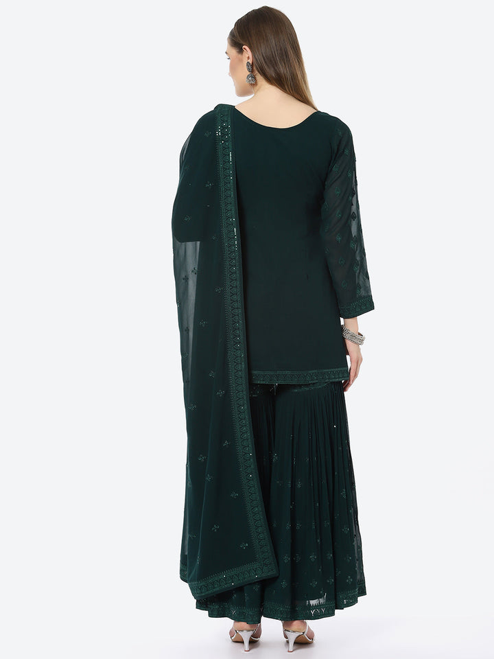 Resham Booti Georgette Kurta With Garara &amp; Georgette Dupatta