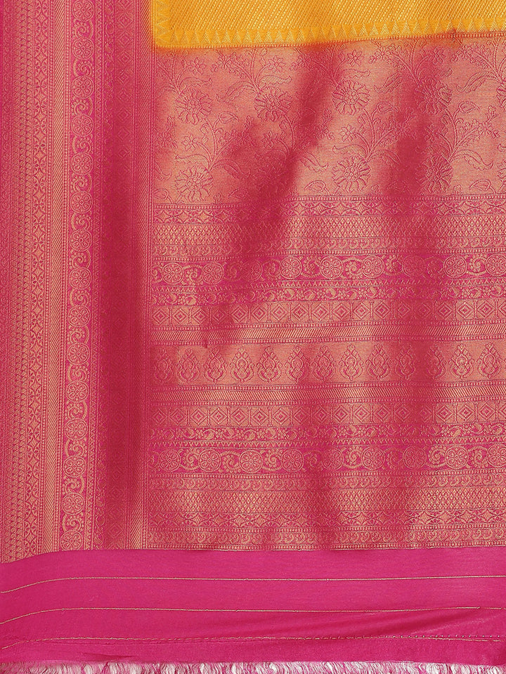 Brocade Zari Jaal  Art Handloom Saree With Contrast Blouse