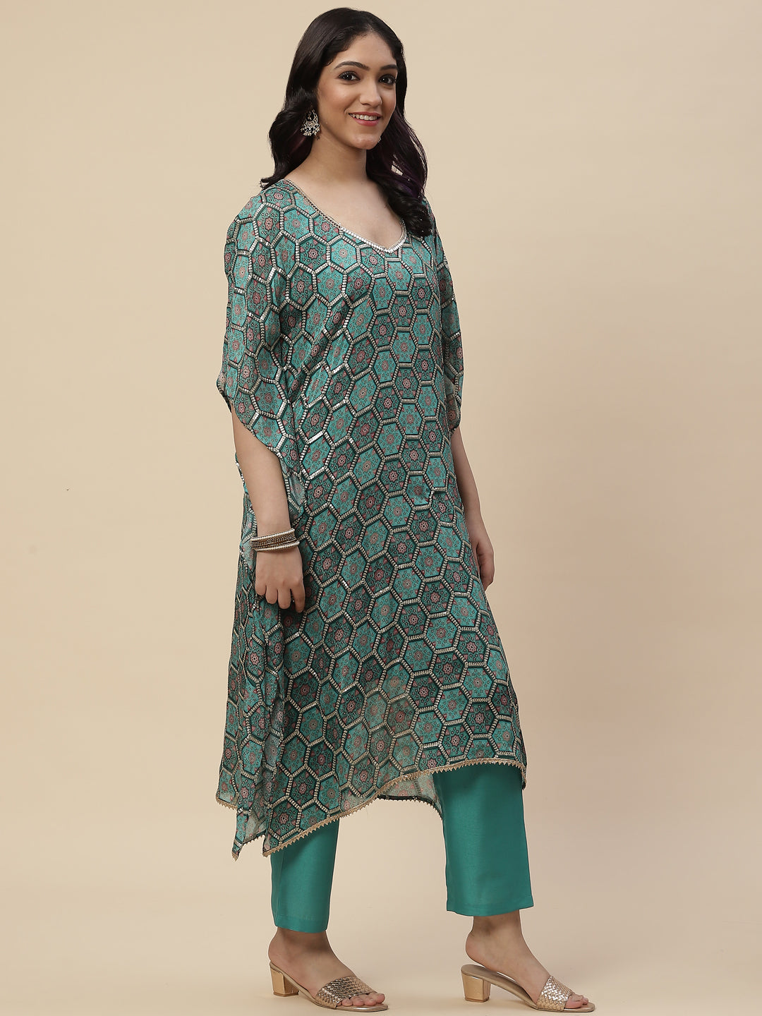 Sequin Embroidered Georgette Kurta With Pants