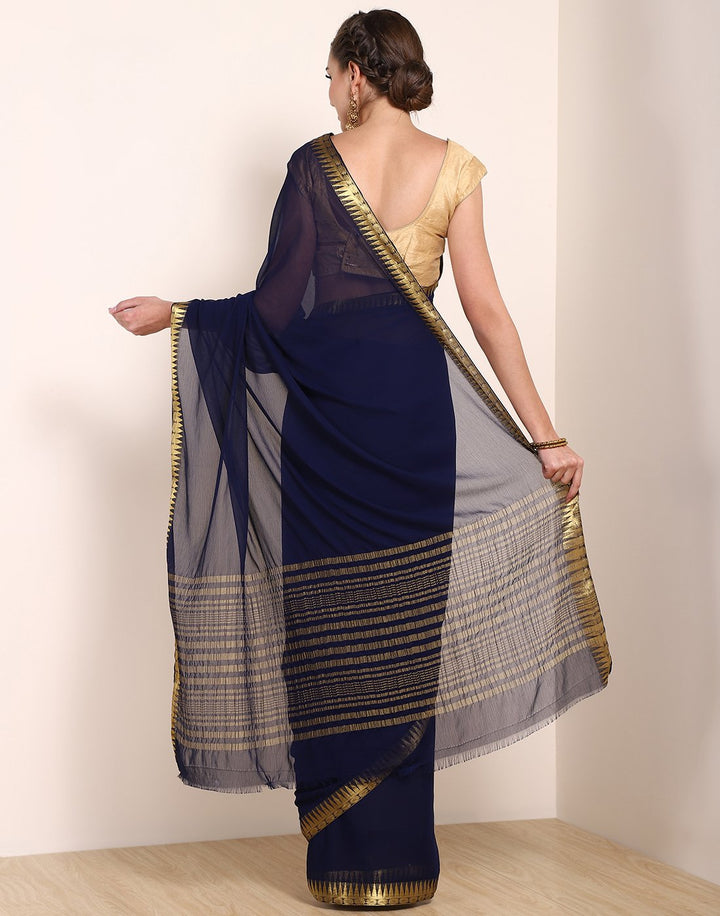 MBZ Meena Bazaar-Navy Blue Art Chiffon Saree