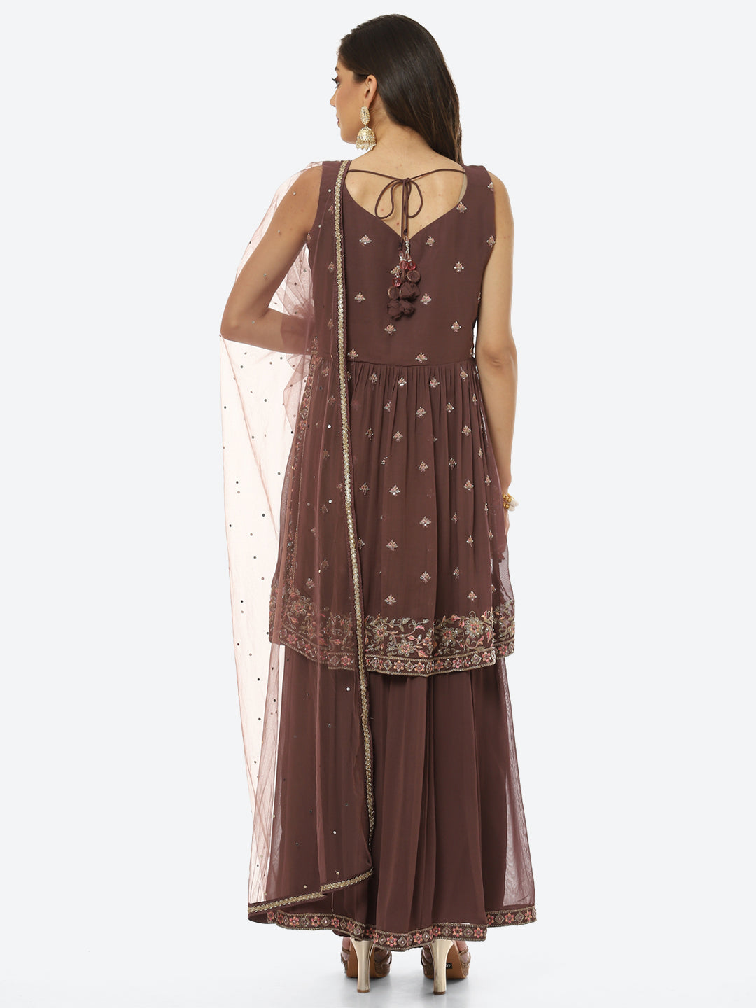 Embroidered Art Georgette Kurti With Sharara And Net Dupatta
