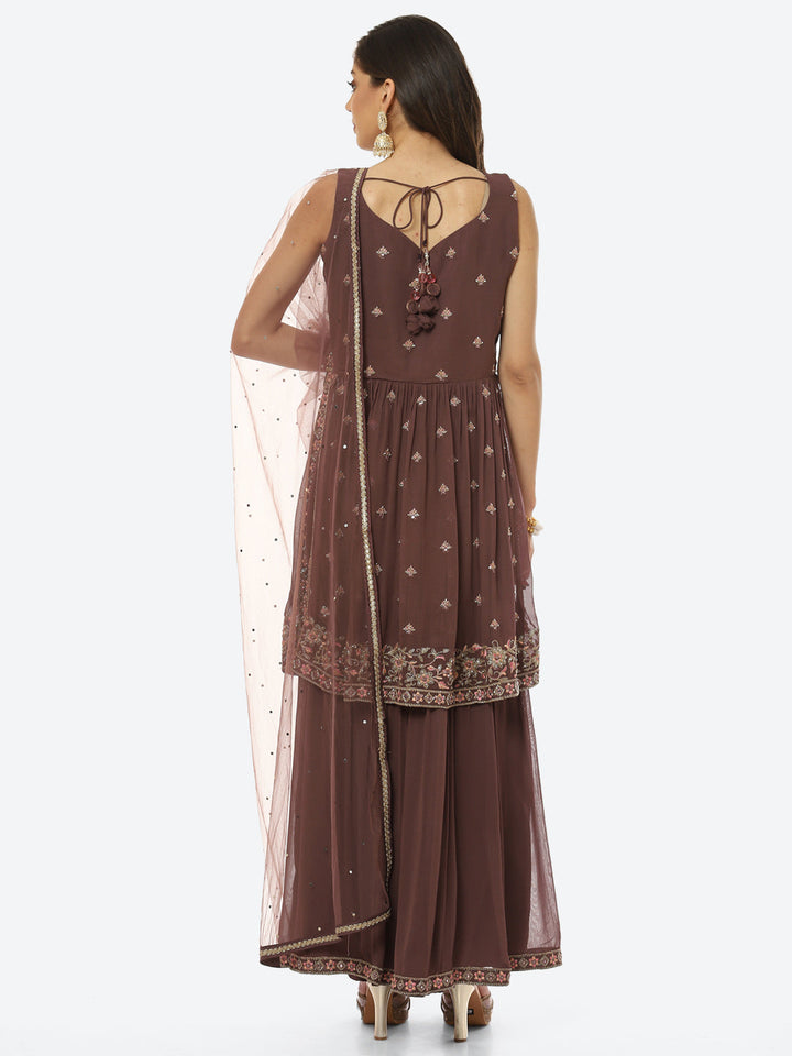 Embroidered Art Georgette Kurti With Sharara And Net Dupatta