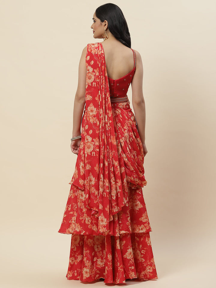 Floral Printed Crepe Choli With Skirt &amp; Dupatta