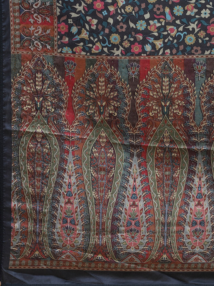 Floral Printed Satin Saree
