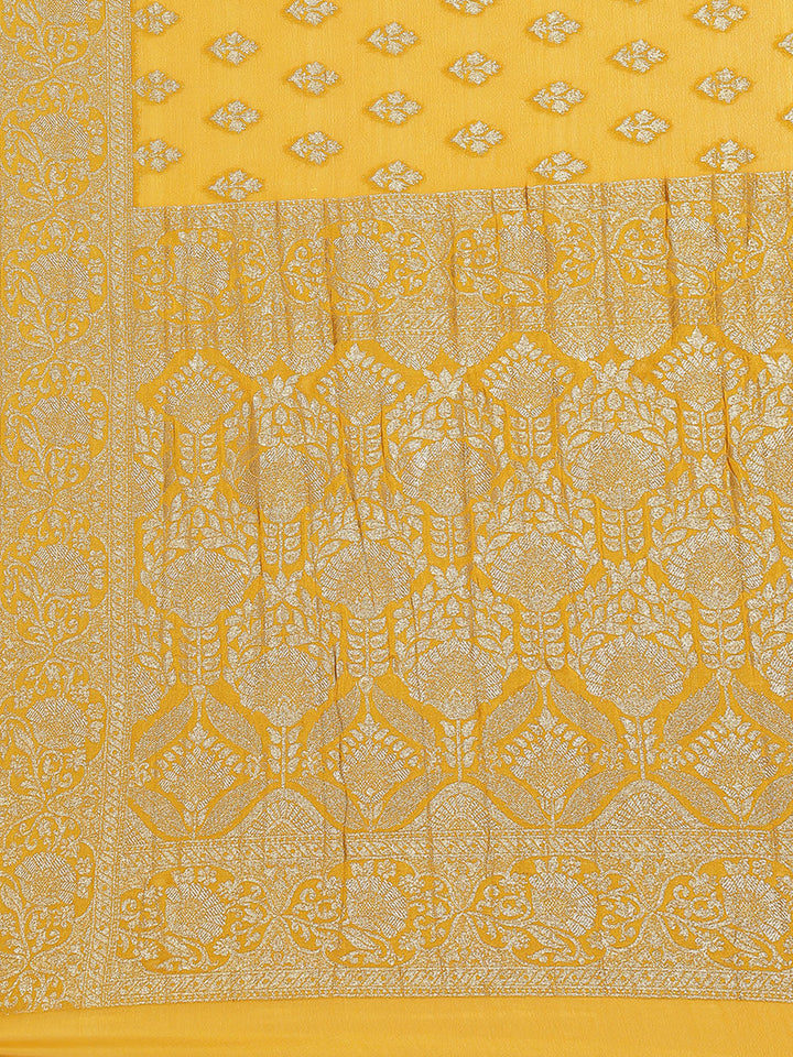 Zari Border Booti Crepe Woven Saree