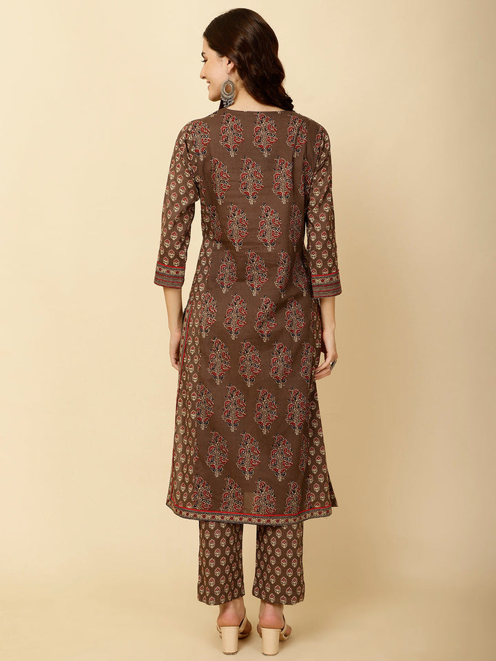 Floral Printed Cotton Kurta With Pants
