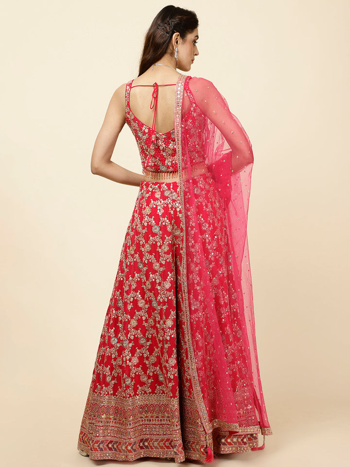Zari Embroidered Georgette Crop Top With Palazzo &amp; Dupatta