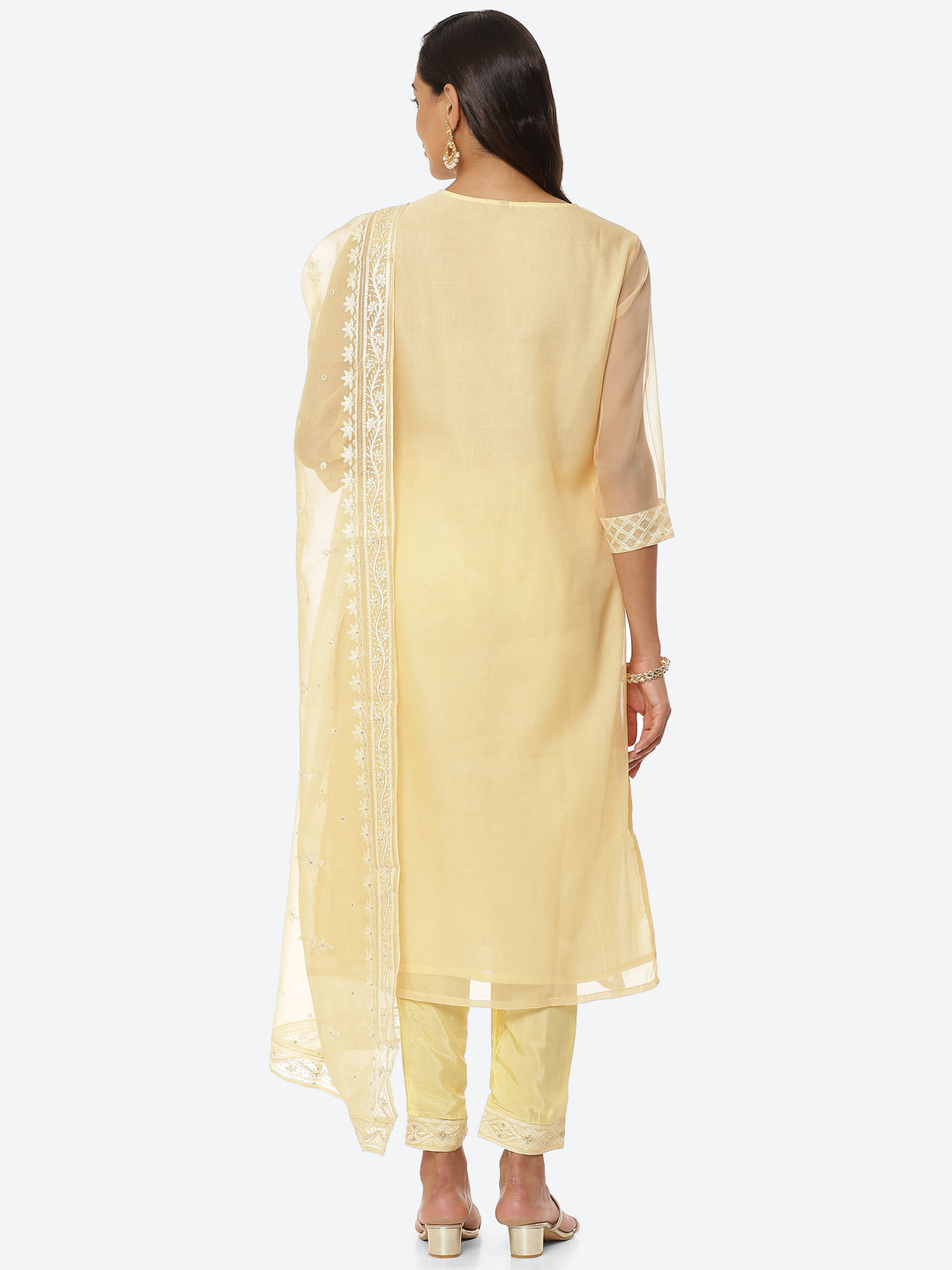 Resham Booti Organza Kurta With Pant &amp; Dupatta