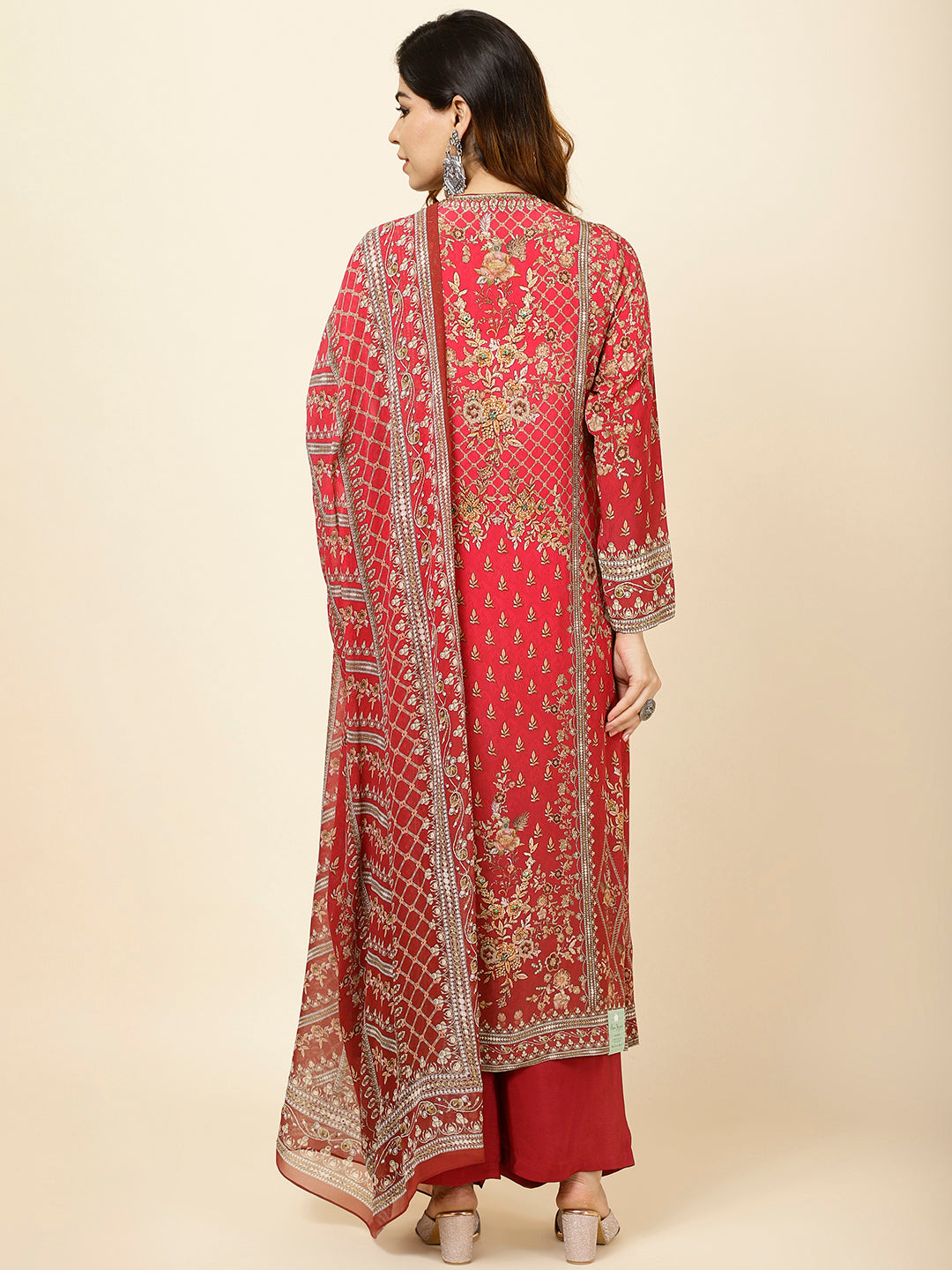 Floral Digital Print Crepe Kurta With Palazzo &amp; Dupatta