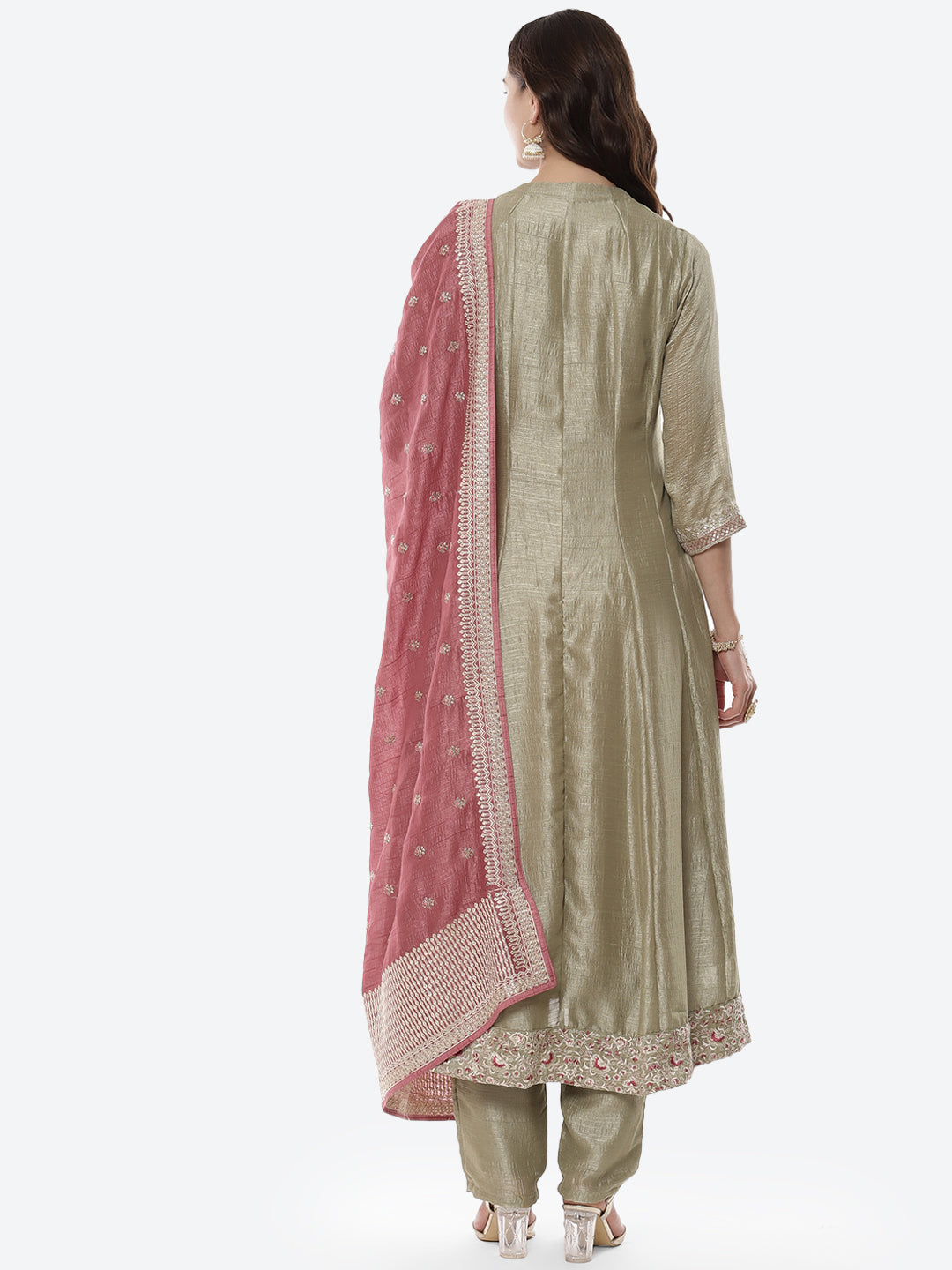 Embroidered Zari Dupion Stitched Salwar Kameez With Embroidered Chanderi Dupatta