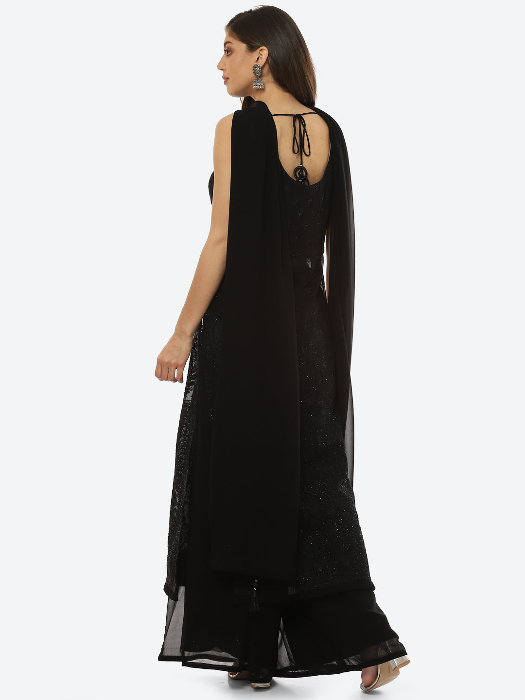 Resham Booti Georgette Kurta With Palazzo &amp; Dupatta