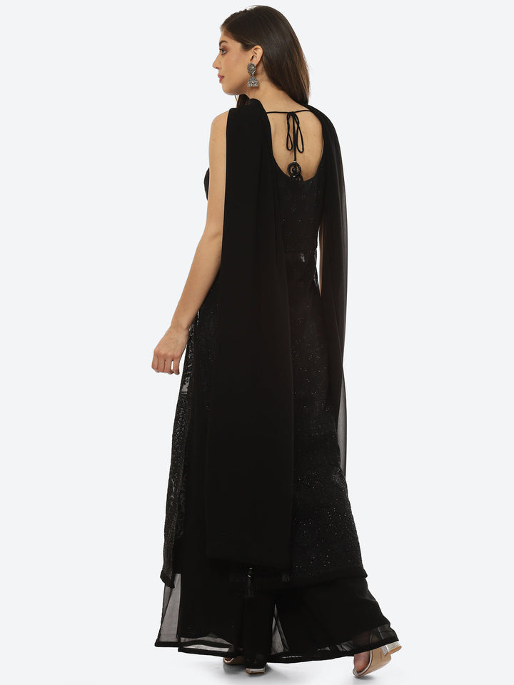 Resham Booti Georgette Kurta With Palazzo &amp; Dupatta