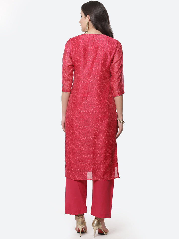 Neck Embroidered Chanderi Kurti With Pant