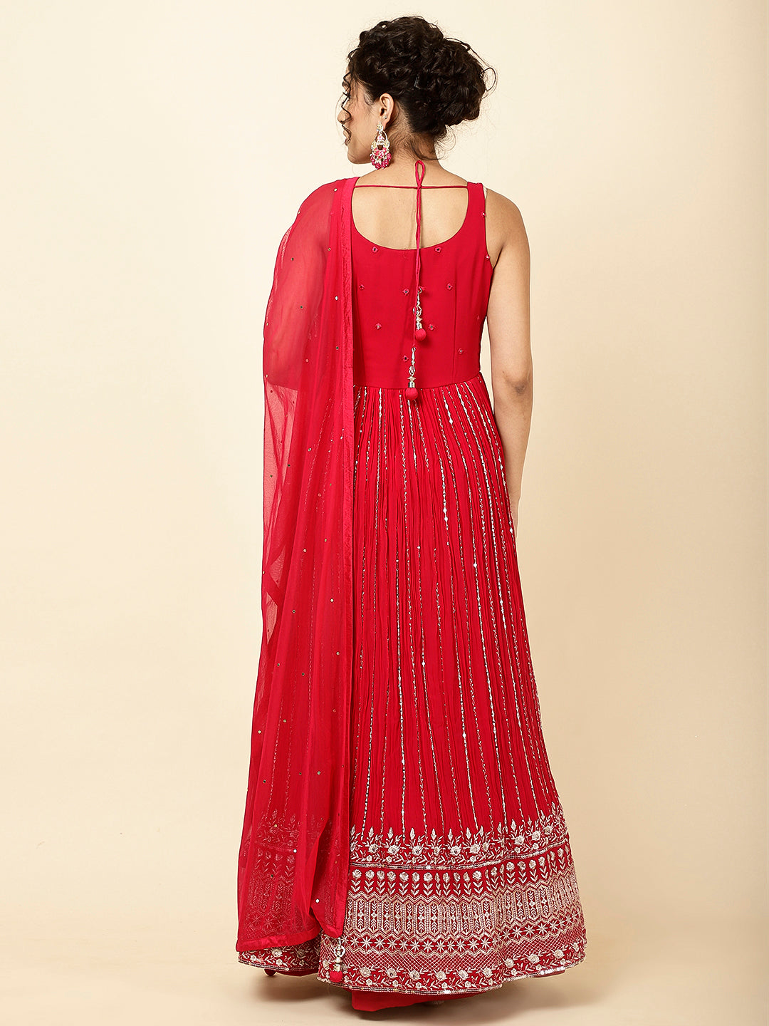 Embroidered Georgette Kurta With Pants &amp; Dupatta