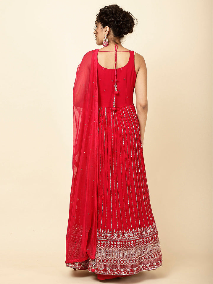 Embroidered Georgette Kurta With Pants &amp; Dupatta