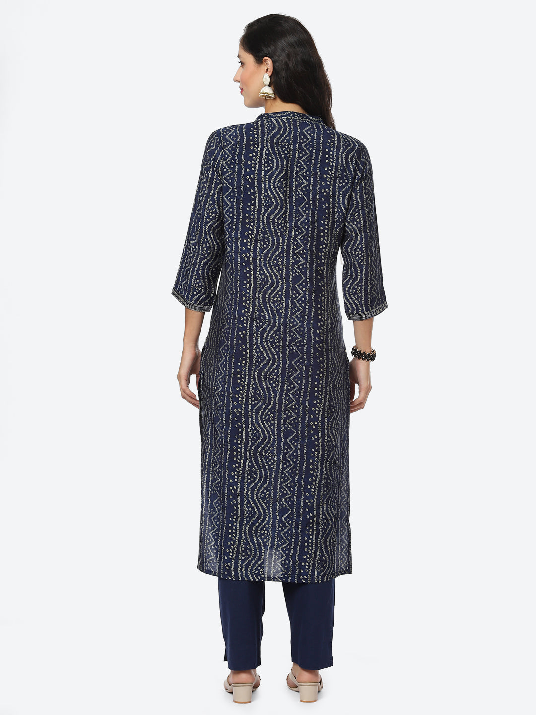 Zari Embroidered Bandhej Printed Muslin Kurti With Pant