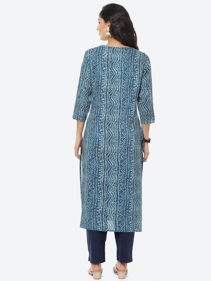 Yoke Embroided Bandhani Printed Cotton Kurti