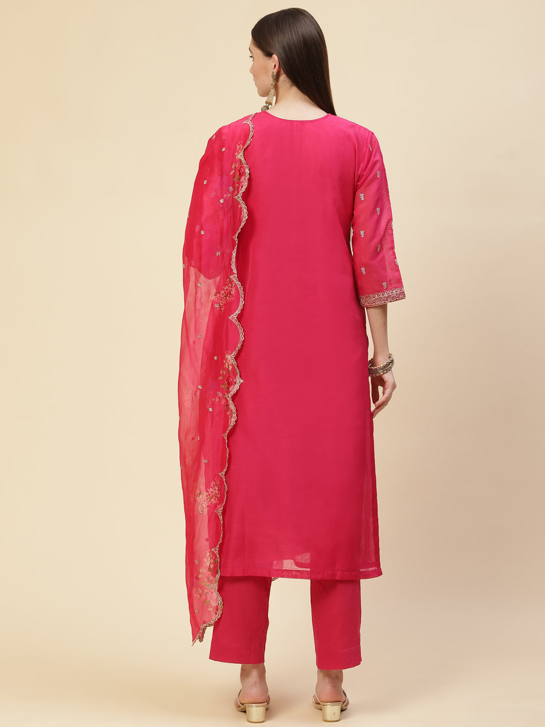 Resham Booti Cotton Kurta With Pants &amp; Dupatta