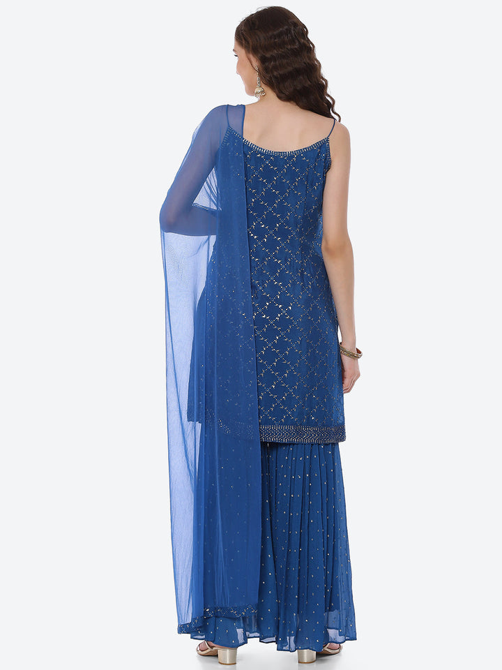 Sequin Crepe Kurta With Garara &amp; Dupatta