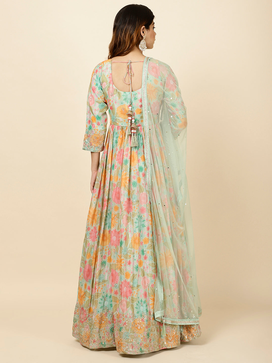 Printed Georgette Anarkali Kurta With Churidar &amp; Dupatta
