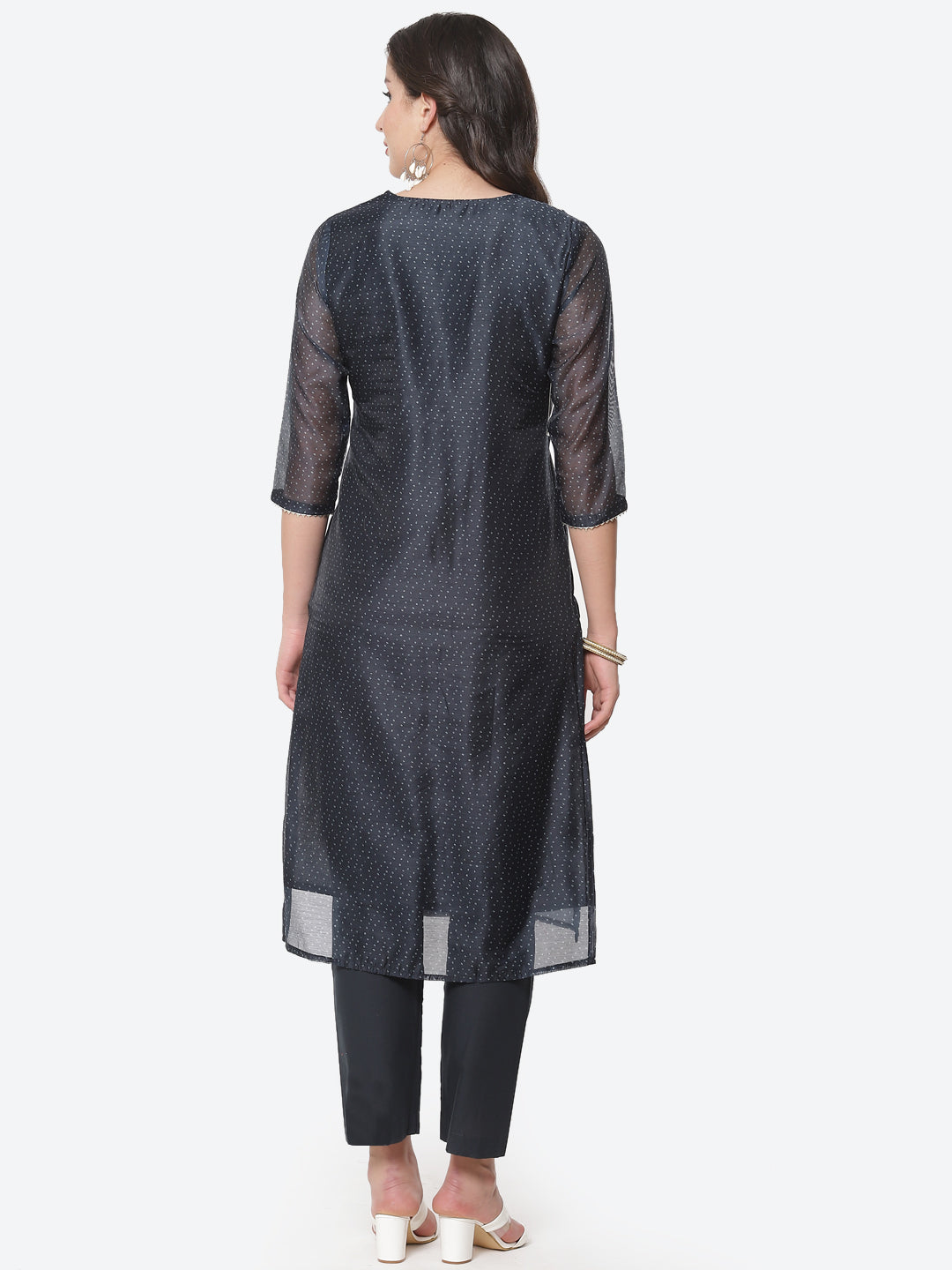 Neck Embroidered Chanderi Kurti With Pant