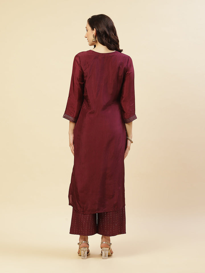 Sequence Embroidered Kurti With Palazzo