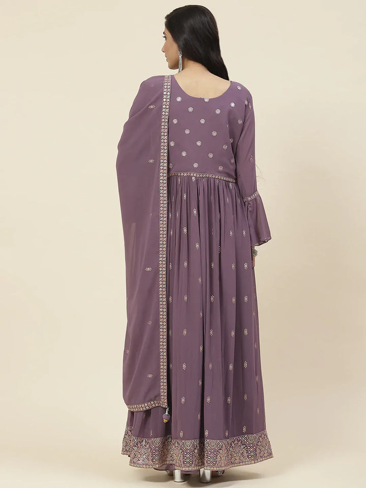 Sequin Embroidered Georgette Kurta With Palazzo &amp; Dupatta