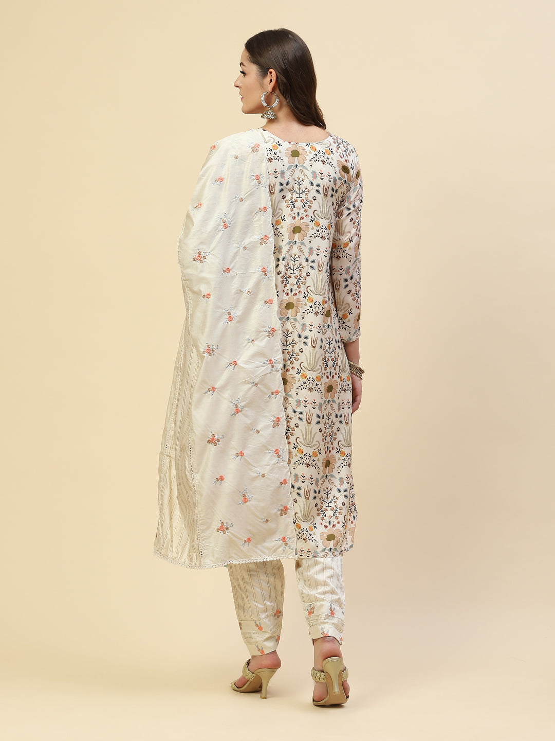 Floral Printed Cotton Kurta With Pants &amp; Cotton Dupatta