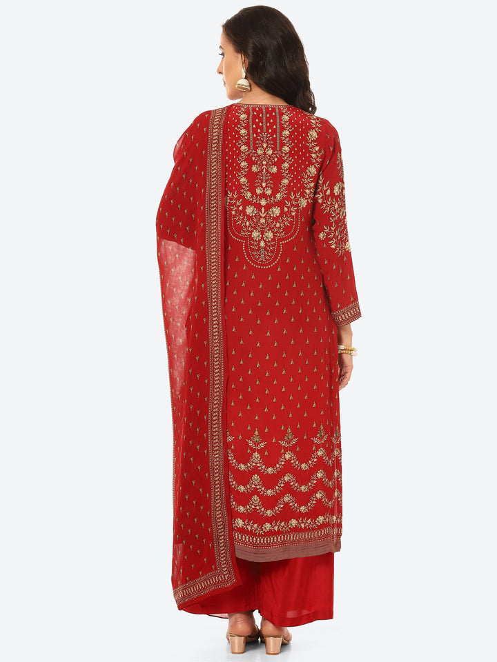 Floral Digital Printed Crepe Kurta With Palazzo &amp; Georgette Dupatta