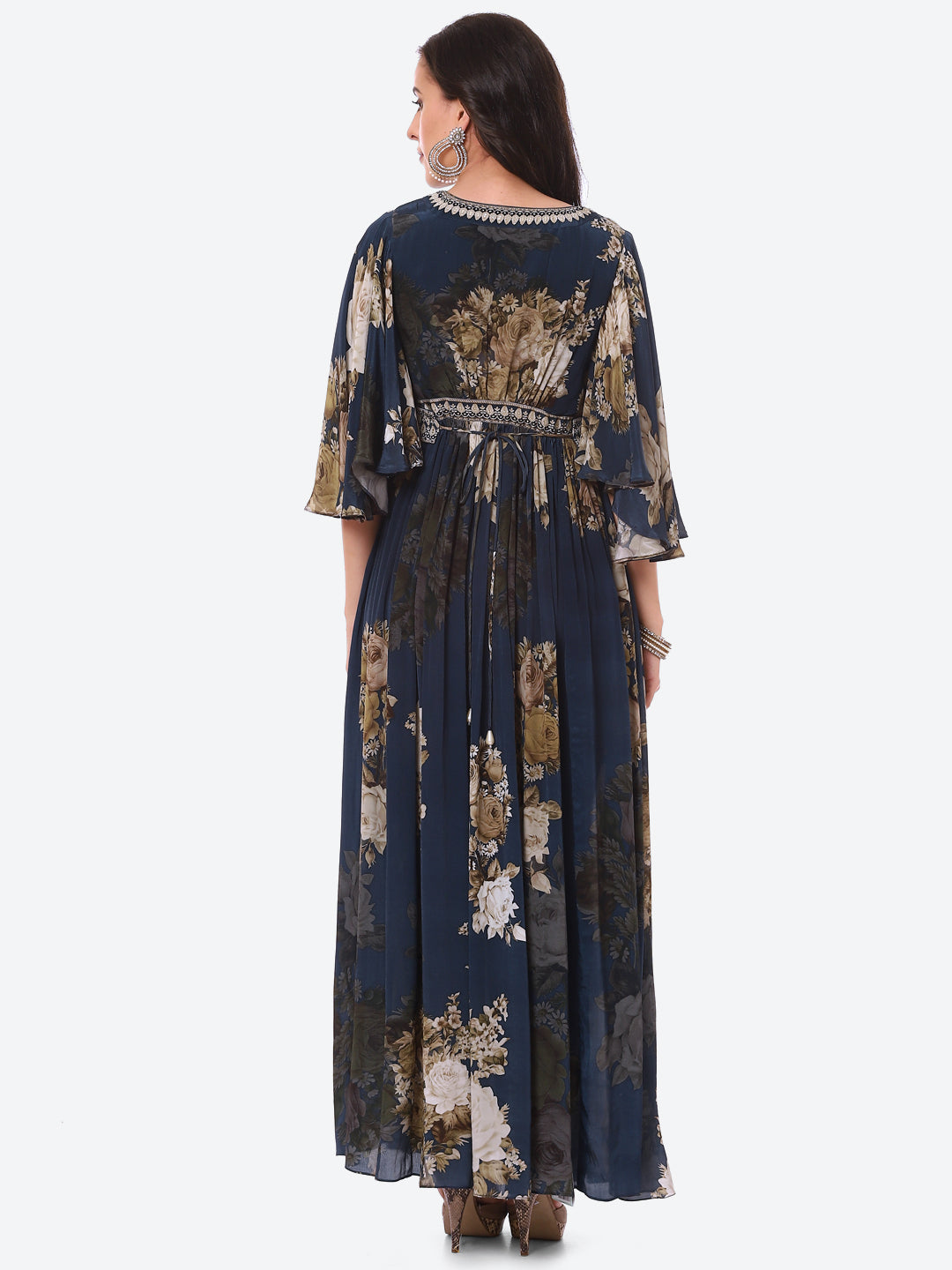 Floral Digital Printed Crepe A-Line Gown Dress