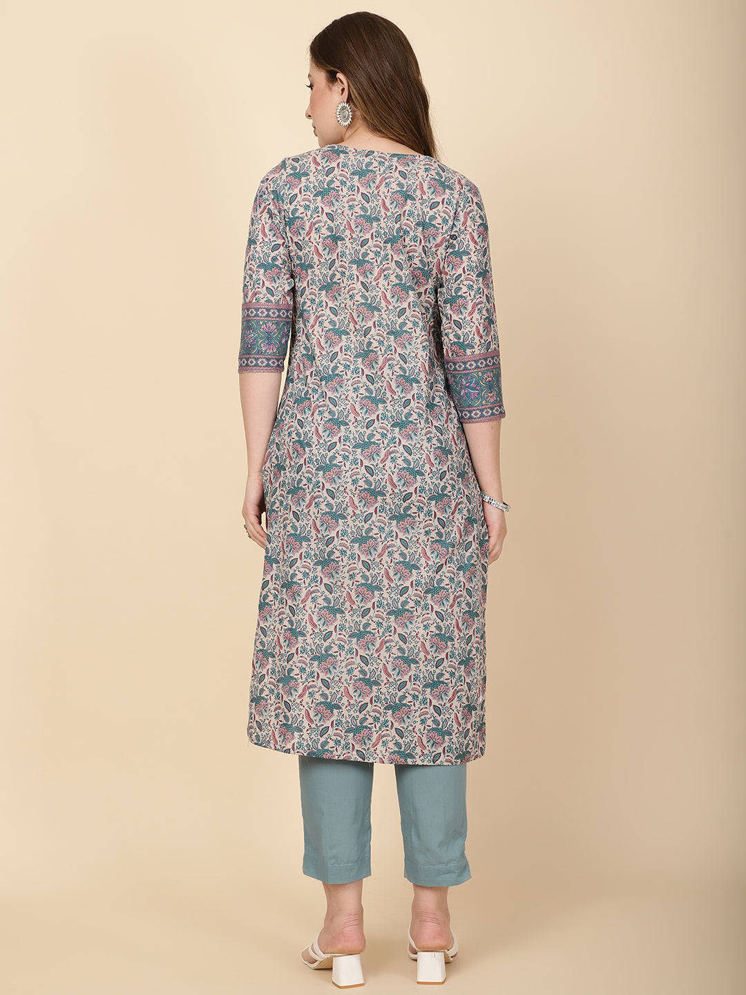 Floral Printed Cotton Kurta With Pants