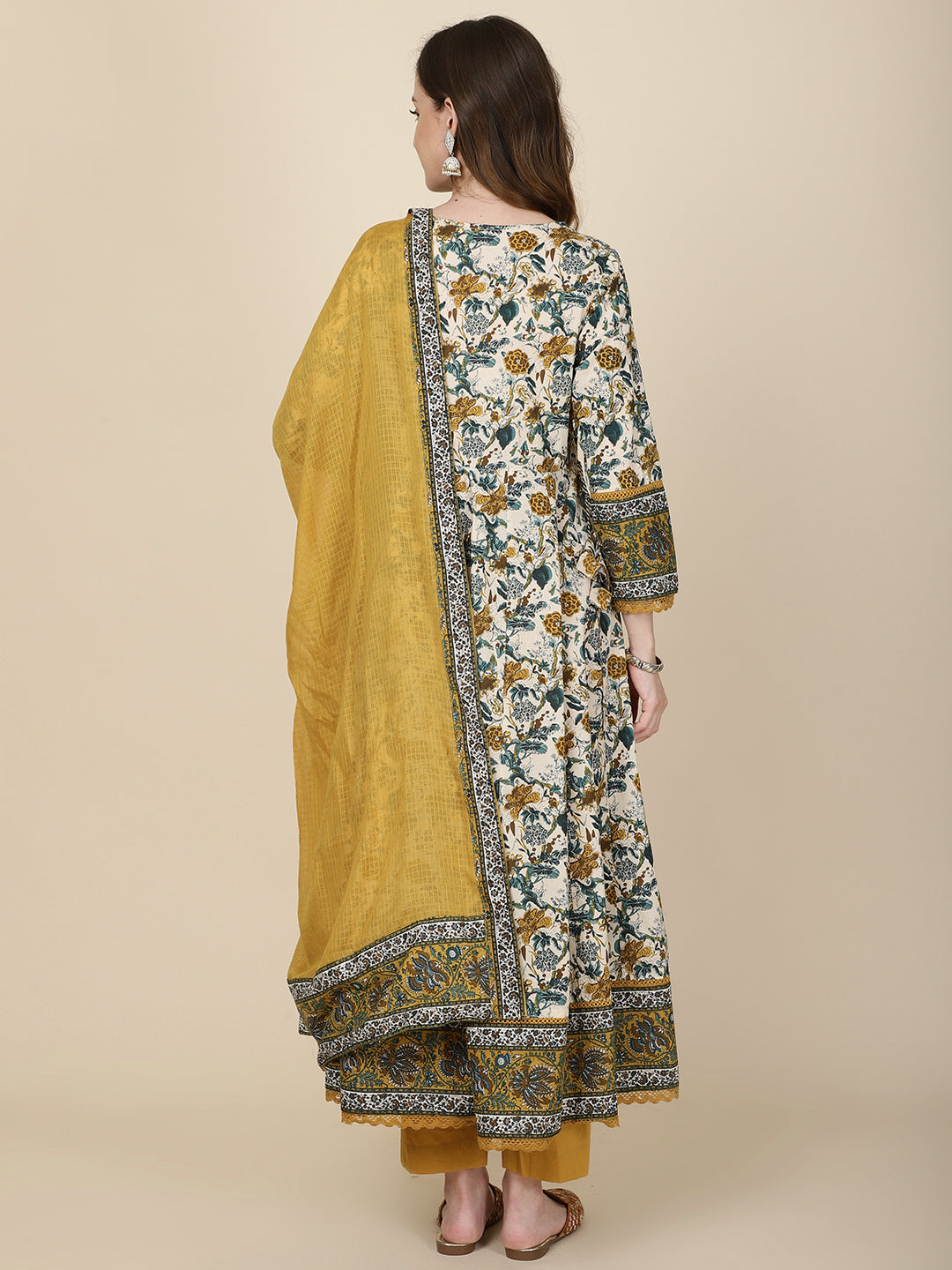 Floral Printed Cotton Kurta With Pants &amp; Dupatta