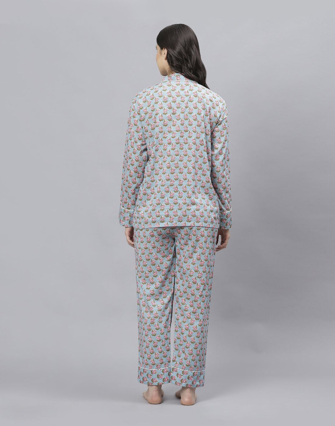 Sky Blue Cotton Printed Comfort Wear