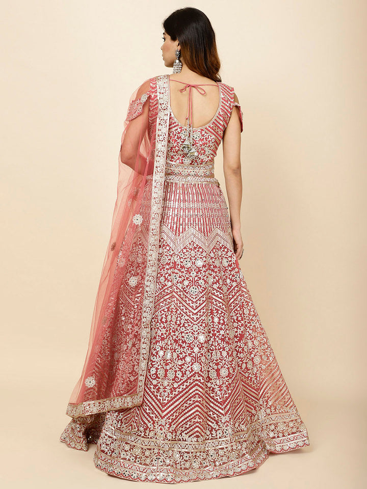 Zari Embroidered Net Choli With Lehenga &amp; Dupatta