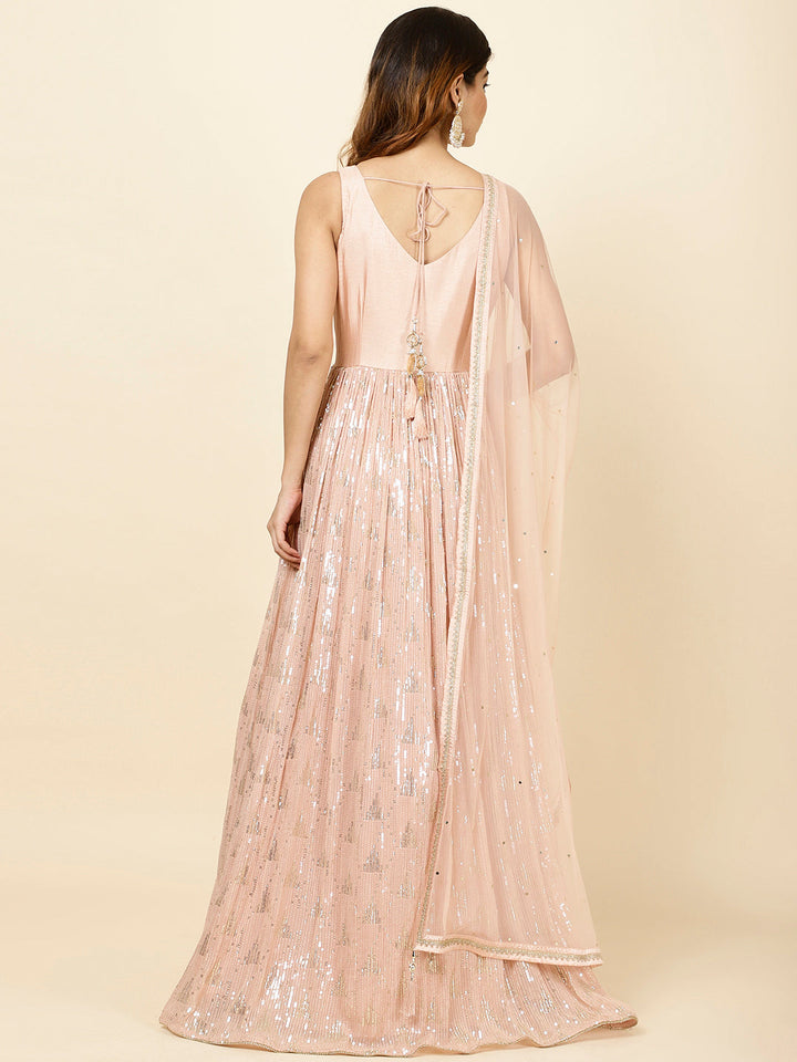 Sequence Embroidered Georgette Anarkali Kurta With Churidar &amp; Dupatta