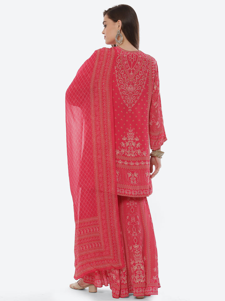 Digital Printed Crepe Kurta With Sharara &amp; Georgette Dupatta