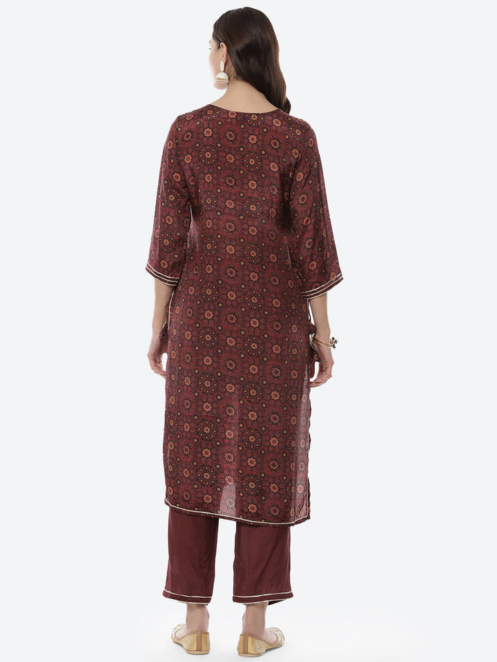 Block Printed Gota Patti Cotton Kurti With Pant