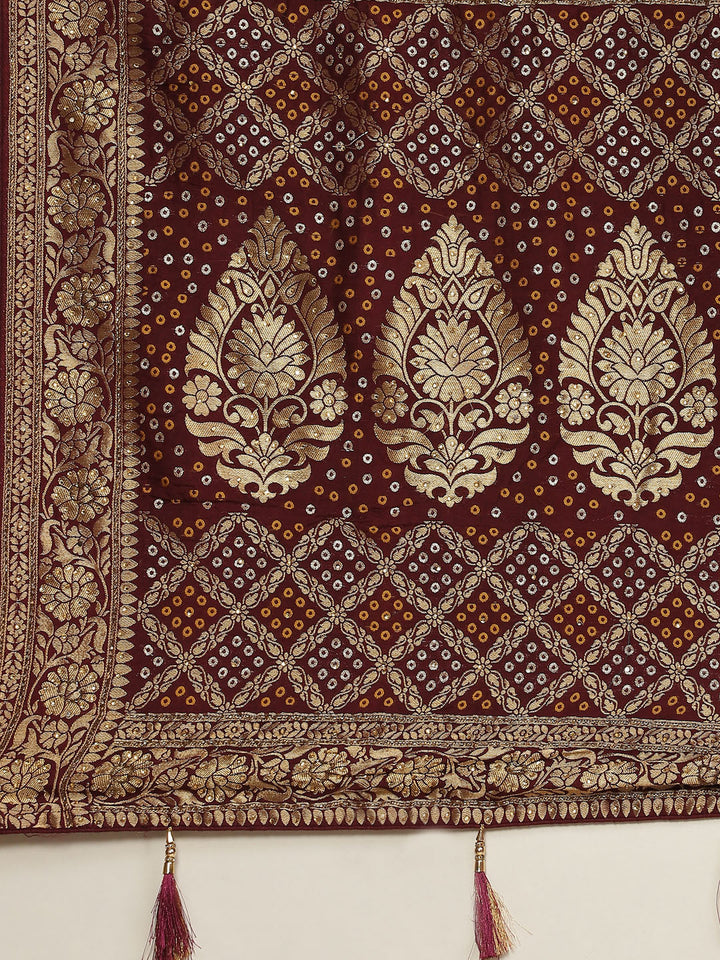 Bandhani Jaal Banarasi Embroidered Saree