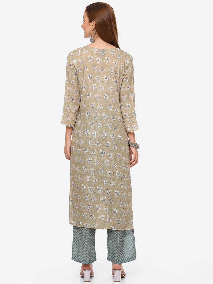 Floral Printed Cotton Kurta With Pant