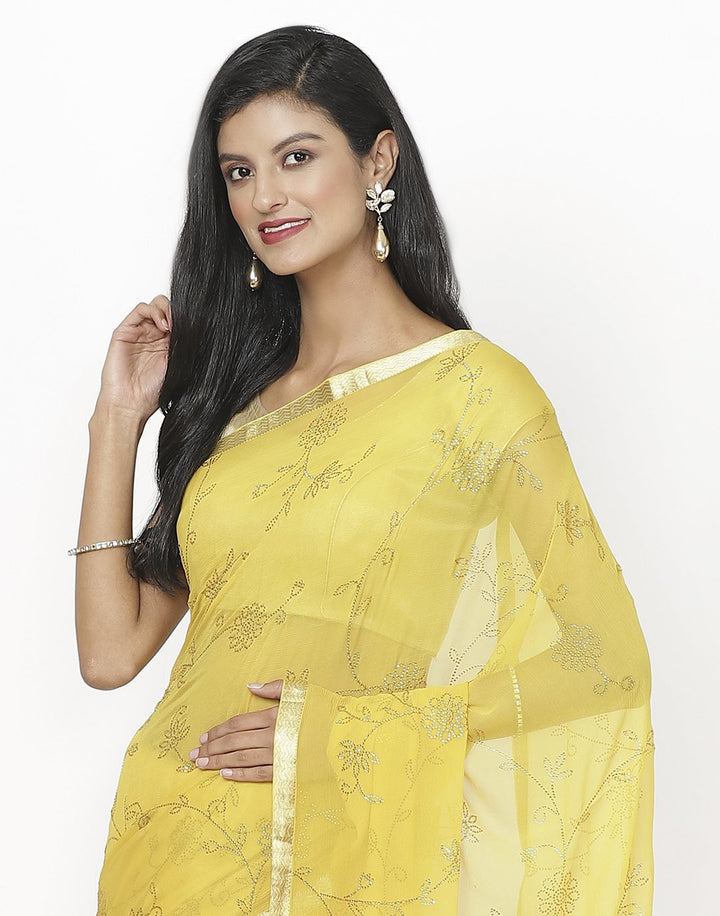 MBZ Meena Bazaar-Yellow Chiffon Saree