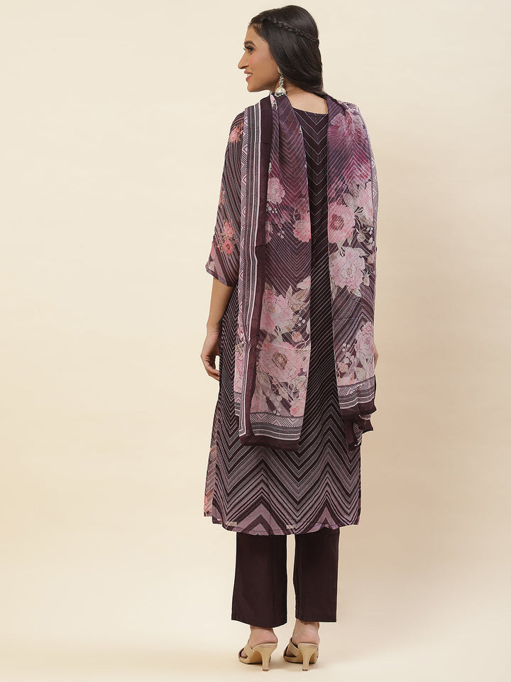 Floral Printed Georgette Kurta With Pants &amp; Dupatta