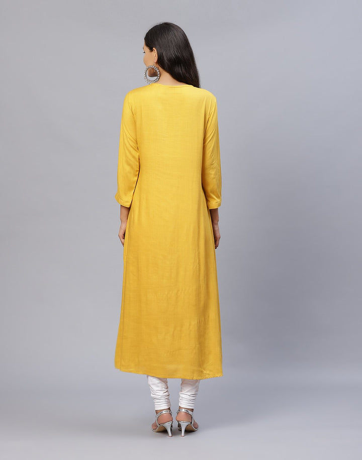 Plain Cotton Kurti With Yoke Embroidery