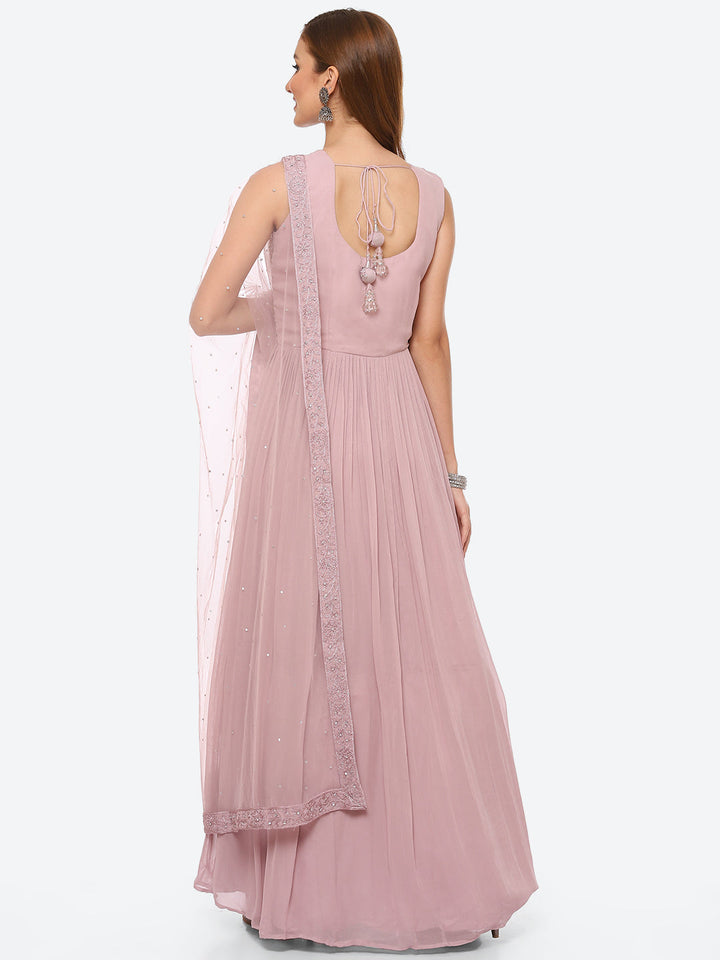 Resham Booti Georgette Anarkali Kurta With Churidar &amp; Net Dupatta