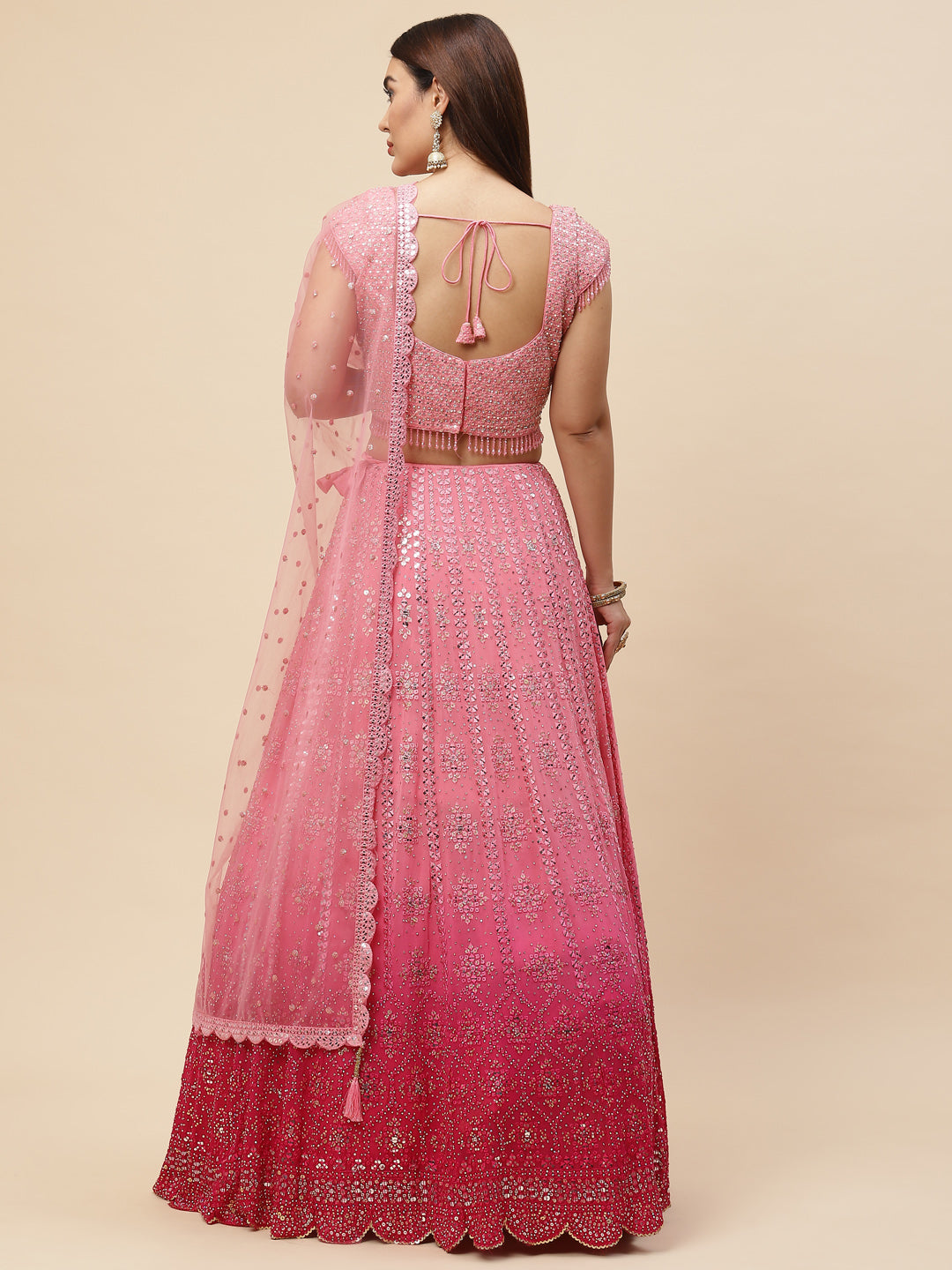 Sequin Embroidered Georgette Choli With Lehenga &amp; Net Dupatta