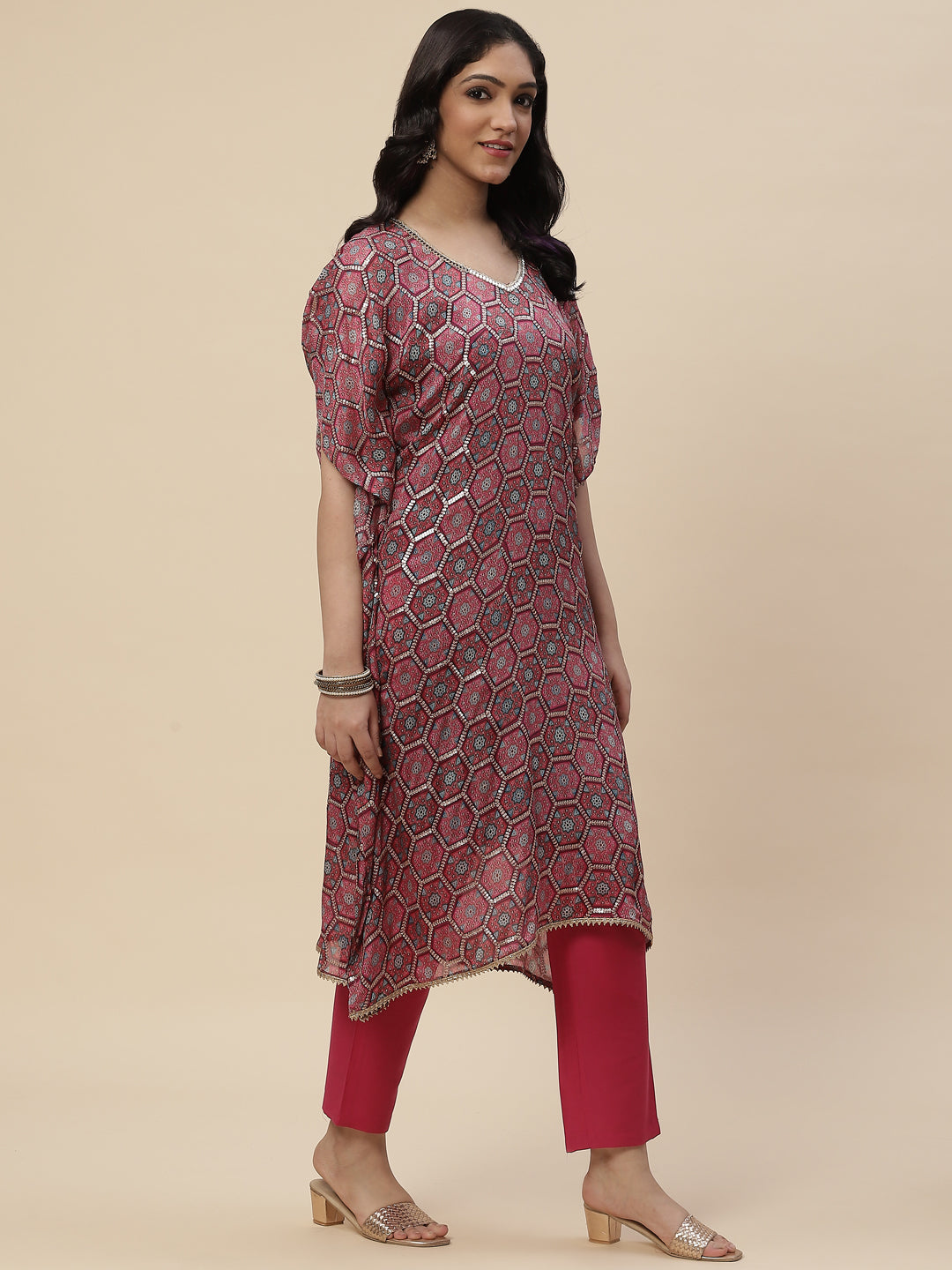 Sequin Embroidered Georgette Kurta With Pants